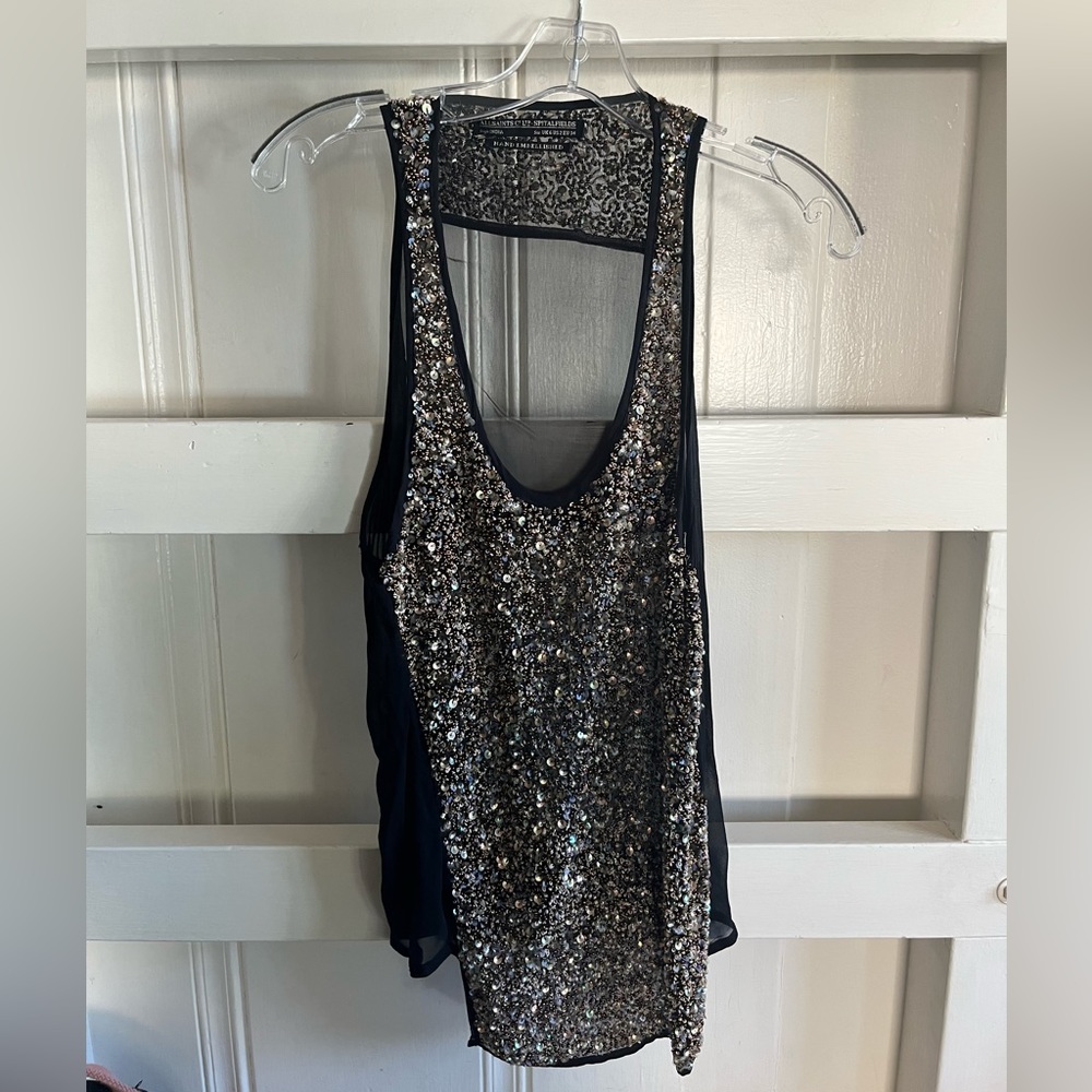 All Saints Sequin and Mesh Tank